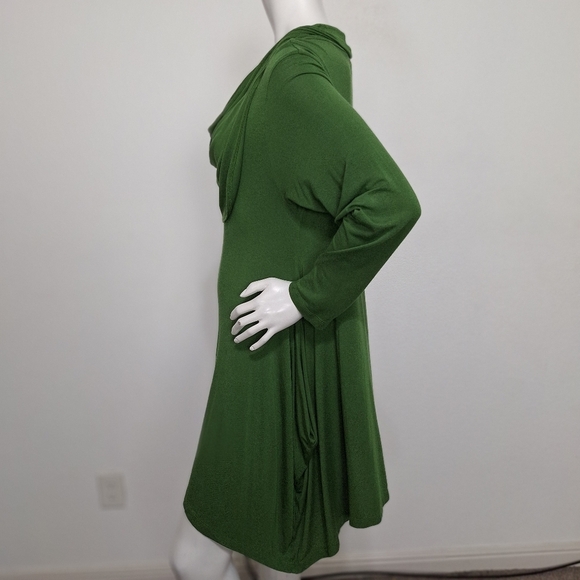 Bryn Walker Green Bohemian Retro Micro Modal Blend Cowl Neck Mini Dress Size M - Picture 10 of 13